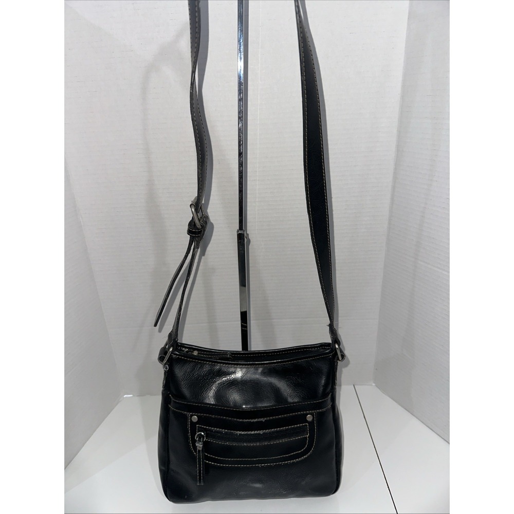 NINE & Co Black Patent Faux Leather Shoulder Bag Purse Silver Hardware